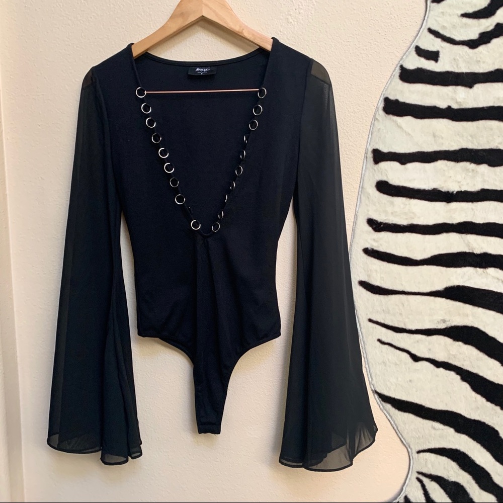 NASTY GAL Long Sleeve deep plunging bodysuit